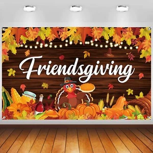 Friendsgiving Banner Backdrop Thanksgiving Party Decorations Fall Pumpkin Har... - Picture 1 of 6