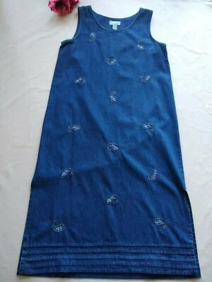 JANE ASHLEY Maxi Denim Blue Tunic Dress Embellished Sleeveless Sz.L - Image 1 of 4