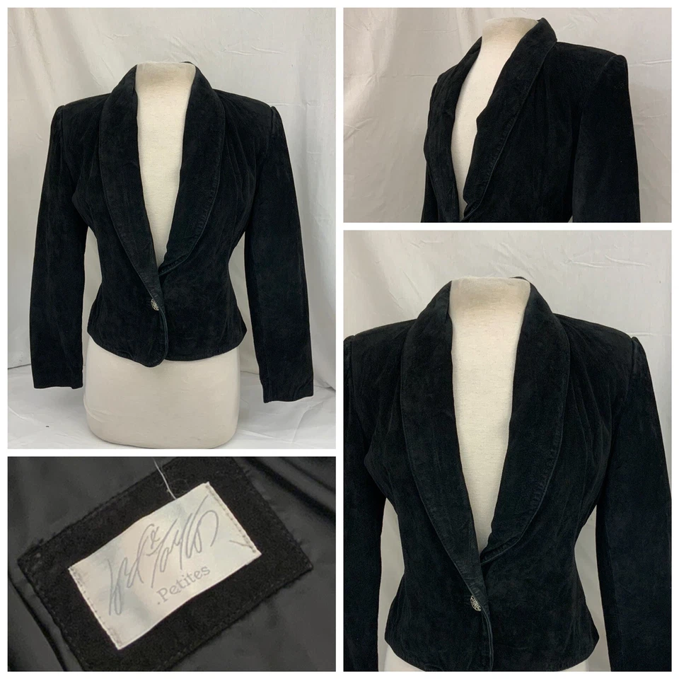 Куртка блейзер Lord & Taylor Petites размер 4 черная шелковистая свинья замша 1 Btn YGI P1-676 - Изображение 1 из 4