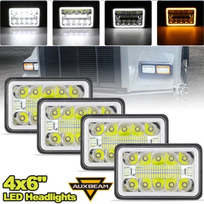 4PCS DOT 4x6" LED Headlights Hi-Lo DRL for Chevy C10 C20 C30 Camaro Ford 81-1987 - Image 1 of 4