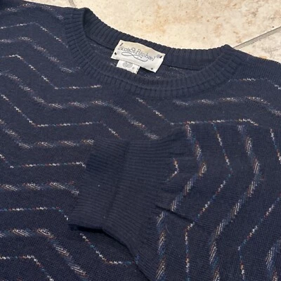 Tricots St Raphael Sweater Men's XL Navy Blue Merino Wool Knit Vintage Geometric - Image 1 of 4