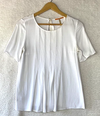 Hugo Boss Blouse Womens 4 White  Pleated Short Sleeve Rear Zip Office career - Image 1 of 4