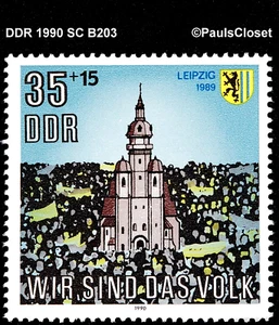 DDR 1990 SC B203 LEIPZIG CHURCH 35pf + 15pf MINT NEVER HINGED OG VERY FINE - Picture 1 of 2