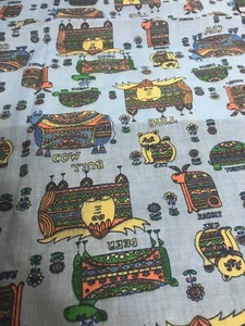 Fabric Remnant Animal Floral Graphic Mosaic Cow Dog Cat Lightweight 44" X 33” - Picture 1 of 6