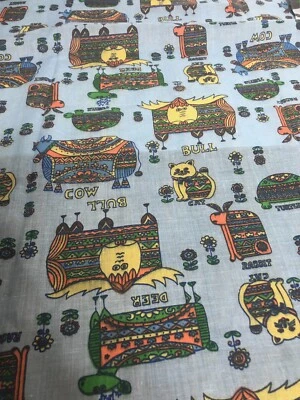 Fabric Remnant Animal Floral Graphic Mosaic Cow Dog Cat Lightweight 44" X 33” - Image 1 of 4