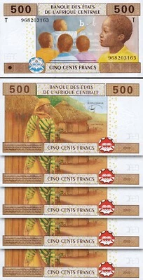 Central African States CONGO Rep. 500 Francs, 2002, UNC, 5 PCS LOT, P-106Td - Image 1 of 4
