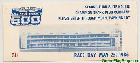 1986 Indianapolis 500 Race Day Champion Spark Plug Co.Suite Ticket Brickyard Cover