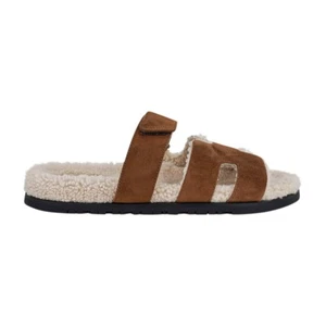 Hermes Men's Sandal Chypre Woolskin Brun Fume/ Ecru 43 / 10 New w/ Box - Picture 1 of 10