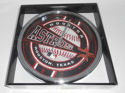 New Licensed LARGE 12" Houston Astros Chrome Pennant Wall Clock TOO COOL! S234 - Image 1 of 3