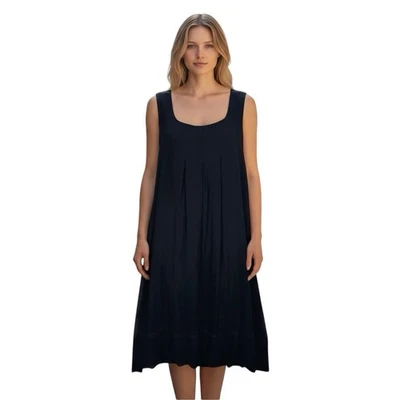 Vestido recto puro DKNY 100 % seda talla S azul marino sin mangas forrado silencioso de lujo Foto 1 de 4