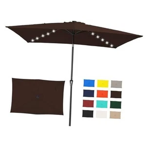 6.5x10 ft Rectangular LED Lighted Patio Umbrellas Outdoor Solar 6.5x10FT Brown - Picture 1 of 7