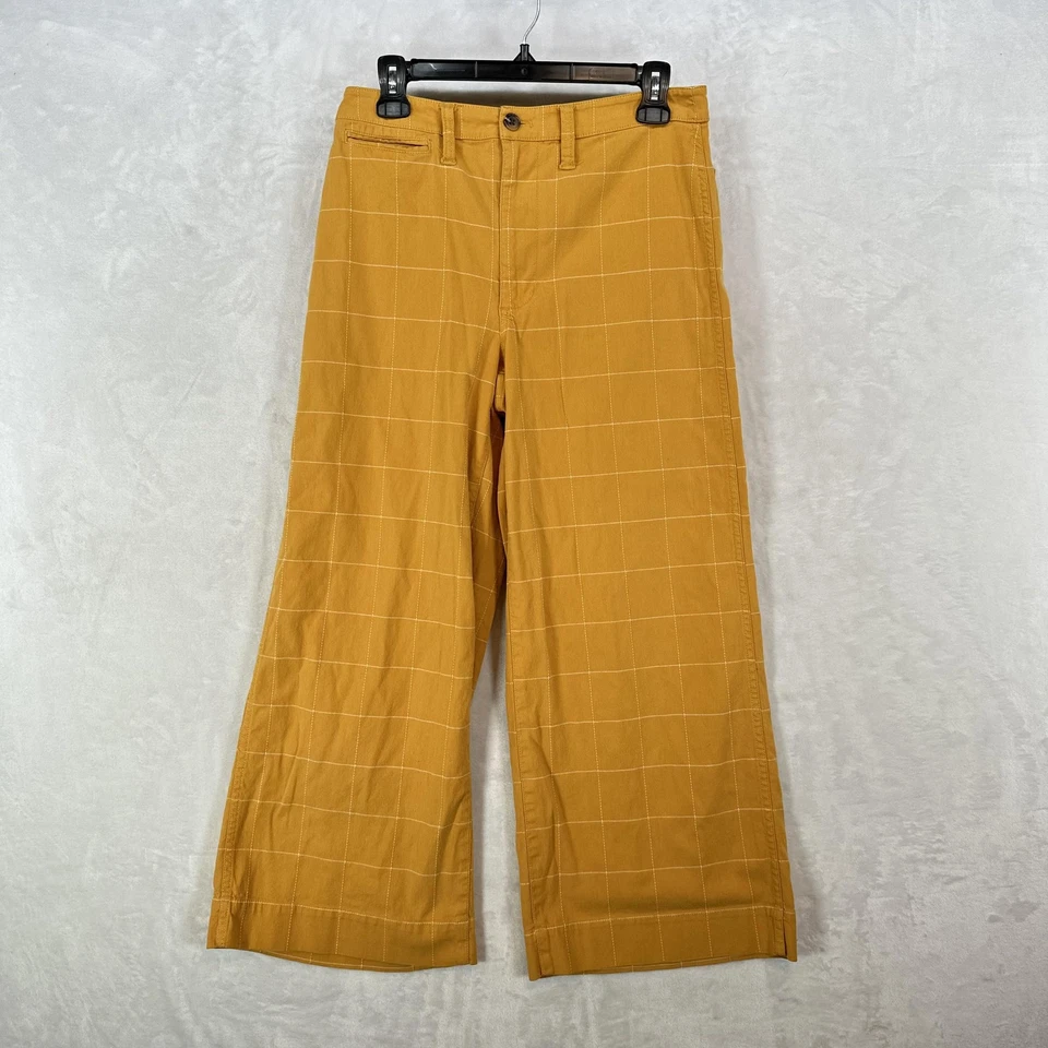 Madewell Pants Womens 28 Mustard Emmett Windowpane Plaid Wide Leg Crop - Image 1 of 4