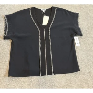 Top Joie Maelie Mujer Talla S Negro Cuello en V con Costuras Blancas en Zigzag Boho Nuevo con Etiquetas - Imagen 1 de 8