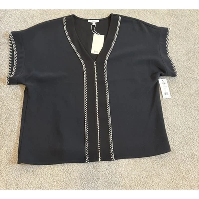 Top Joie Maelie para mujer talla S negro cuello en V con costuras blancas en zigzag boho nuevo con etiquetas Foto 1 de 4