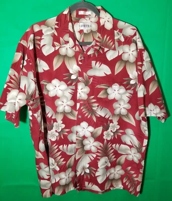 Campia Moda Mens Hawaiian Shirt XL Red Floral Button Up Tropical Cruise  - Image 1 of 4