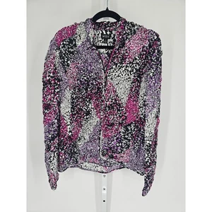 Vintage Y2K MSK Womens Sz M Full Zip Crinkle Fabric Jacket Purple Black - Picture 1 of 5