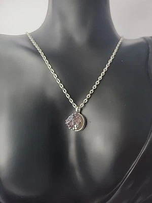 Vintage Silver Tone Chain Necklace Silver Tone Purple Drusy Pendant Jewelry - Image 1 of 4