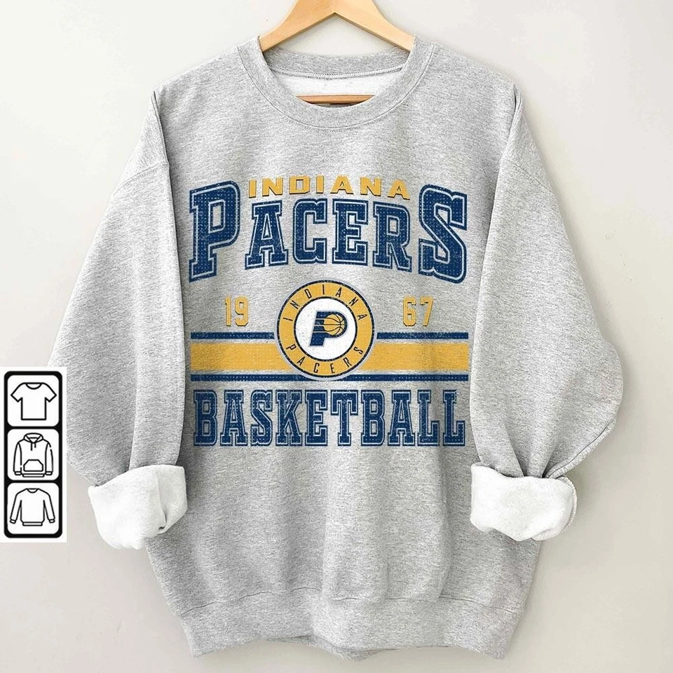 Indiana Pacers Basketball Rare Design Ash Crewneck Sweatshirt Vtg RM2245 - Image 1 of 1