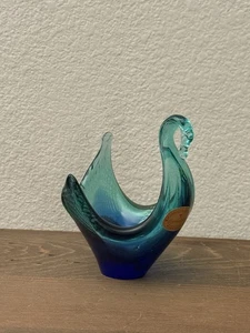 Murano Crystal Italian Art Glass Swan Trinket Bowl Dish Small - Picture 1 of 7