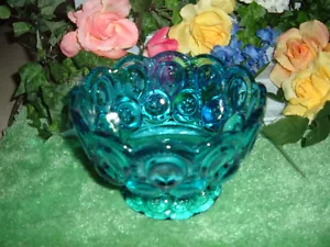 MOON & STARS BLUE 4 1/2"T LOW OPEN COMPOTE - Picture 1 of 3
