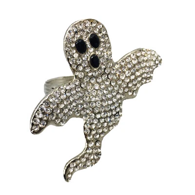 Juego de 4 servilletas Tahari Halloween plata estrás fantasma grito decoración de diseñador Foto 1 de 4