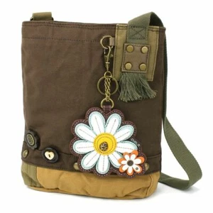 New Chala Patch Crossbody Bag Canvas gift Dark Brown DAISY Flower Coin Purse - Picture 1 of 7