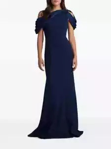 TADASHI SHOJI Azul Marino CARLENE Elegante Twist Un Hombro Frío Drape Vestido 12 L - Imagen 1 de 8