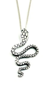 925 Sterling Silver Solid Cobra Snake Pendant Charm on Silver Curb Chain - Picture 1 of 1