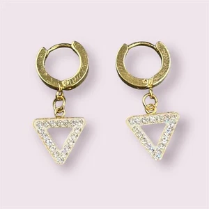 Goldene Stahl Wolfsringe mit Anhänger Dreieck und weißen Strasssteinen - Bild 1 von 4