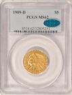 1909 D $5 LIBERTY GOLD INDIAN HALF EAGLE COIN PCGS MS62 CAC STICKER OLDER HOLDER