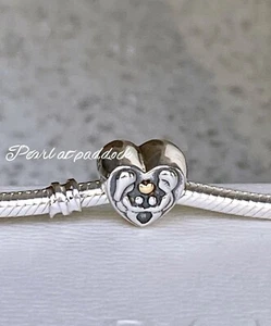 Original Pandora Sterling & 14kt Gold Herz der Familie Charm mit Geschenkbox - Bild 1 von 1