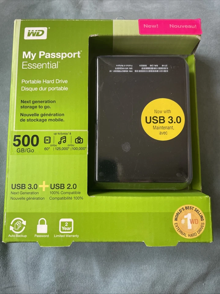 WD MY PASSPORT ESSENTIAL. PORTABLE HARD DRIVE. 500GB. NEW. SHIPPING INCLUDED. - Image 1 of 1