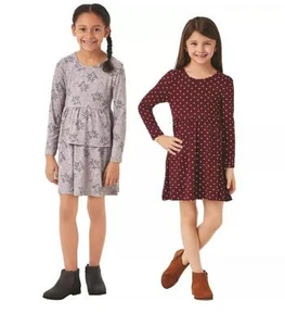 NEW GIRL'S MEMBERS MARK 2 PK LONG SLEEVE SOFT FEEL KNIT DRESS! TAG FREE! VARIETY - Picture 1 of 3