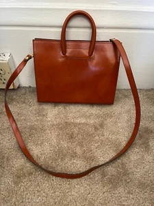 Pratesi Firenze Italian cognac Leather square Satchel Brown cross body bag - Picture 1 of 13