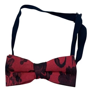 VINTAGE schwarz rot Blumen Paisley Fliege verstellbar elastisch formeller Abend Mod - Bild 1 von 2