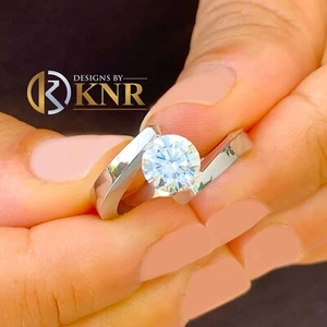 JUEGO DE TENSIÓN DE ANILLO DE COMPROMISO DE DIAMANTES REDONDO DE ORO BLANCO 14K NOVIA SOLITARIO 1,00CT - Imagen 1 de 12