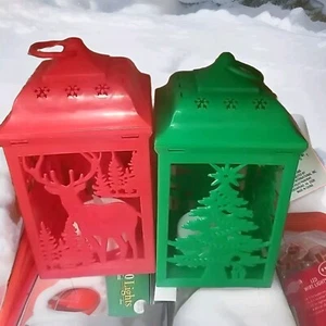2 Christmas Home LED Xmas Basics Glittered Green & Red Tree Lanterns FREE ship - Picture 1 of 2