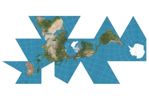 Buckminster Fuller Dymaxion Projection Earth Satellite Aerial World Map White - Picture 1 of 6