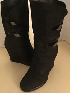 Nando Muzi women black suede wedge boots Size 6 Euro 36.5 - Picture 1 of 11