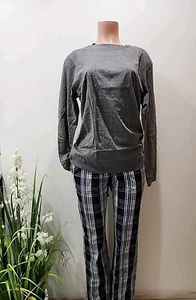 Mnamo 100% Cotton Long Sleeve Pajama Set Size XL Blue Bottom - Grey Top - Picture 1 of 11