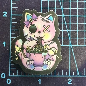 Zombie Goth Kitty Eating Spaghetti Eye FishBone Vinyl Sticker Decal Sticker Bomb - Picture 1 of 4