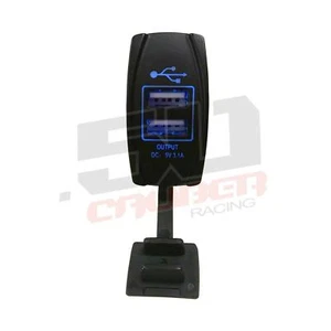 Dual USB Outlets in Rocker Switch Body 20A @ 12V - Blue - Foto 1 di 9