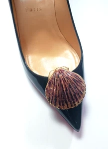 Seashell Shoe Clips, Shoe Accessories 2pcs, Color: Brown - Picture 1 of 3