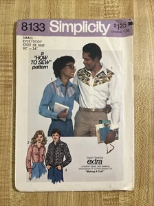VTG 70s Simplicity 8133 Misses Men Western Yoke Shirt SMALL- Chest 32-32" UNCUT - Picture 1 of 2