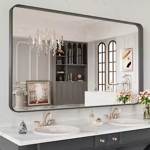 48X28 Inch Black Metal Framed Bathroom Mirror for Wall, Matte Black Bathroom Van - Picture 1 of 8