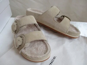 Vince Womens Glynn -2 Size 9 Adjustable Straps Suede with Lamb Fur Biscotti NEW - Picture 1 of 12
