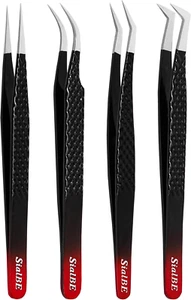 Lash Tweezers - Diamond Grip Eyelash Tweezers-4 Pcs Eyelash Extension Tweezers - Picture 1 of 12
