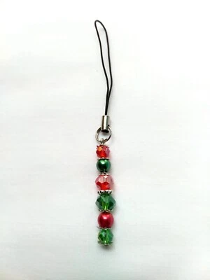 Rojo Verde Cuentas Teléfono Dije Colgante Cordón Colgante Decoración Coche Hecho a Mano Foto 1 de 4