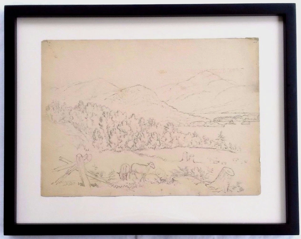 Dibujo paisaje de New Hampshire Edward Seager siglo XIX con catálogo de exposiciones Foto 1 de 4