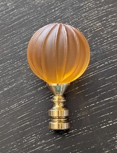 Vintage Lamp Finial Amber Glass Ribbed Sphere 2" H x 1.5" W - Picture 1 of 6